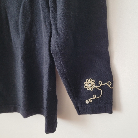 Vintage Danier Pure Virgin Wool Long Sleeve Crew Neck Sweater Black Pearl Gold - Picture 8 of 12